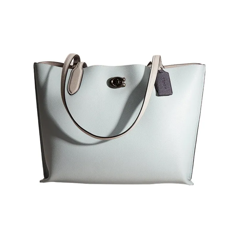 COACH Willow Canvas With Leather Tote Bag Shopping Bag One Shoulder Handbag Large Size Women's Aqua Blue-0