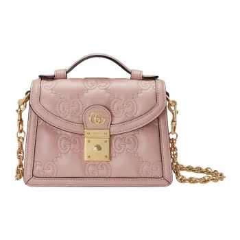 GUCCI GG Matelassé Leather Lock Controller Bag Shoulder Bag Crossbody Bag Small Size Women's Pink