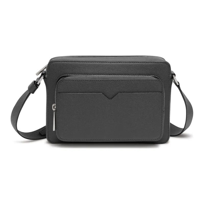 Valextra V Line Millepunte Calfskin Crossbody Bag, Shoulder Bag Women's Gray-0