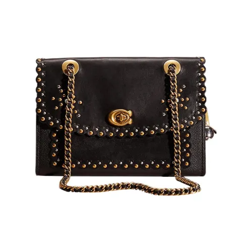 COACH Parker Calfskin b4rh5 Leather b4rh5 Suede Portable Crossbody Bag Shoulder Bag Medium Size Women's Black