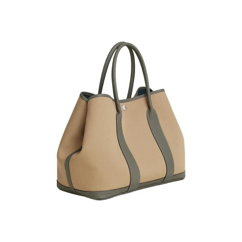 HERMES Garden Party Officier Canvas With Negonda Leather Garden Bag Handbag Regular Women's Cardigan Beige/Cumulus Gray-1