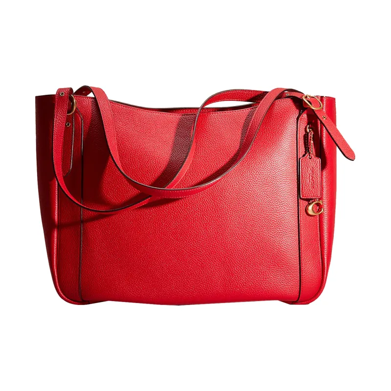 COACH Alana Pebbled Leather Tote Bag Shopping Bag Shoulder Bag Handbag Large Size Women's Red-0