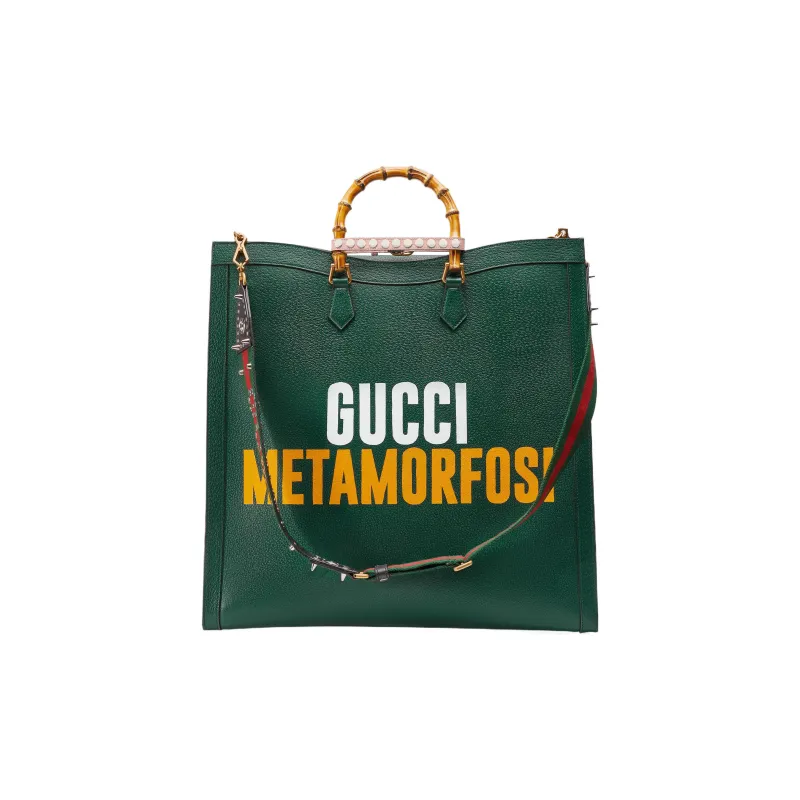 GUCCI Adidas Collaboration Leather Tote Bag Shopping Bag Shoulder Bag Crossbody Bag Handbag Large Size Men's Dark Green-3
