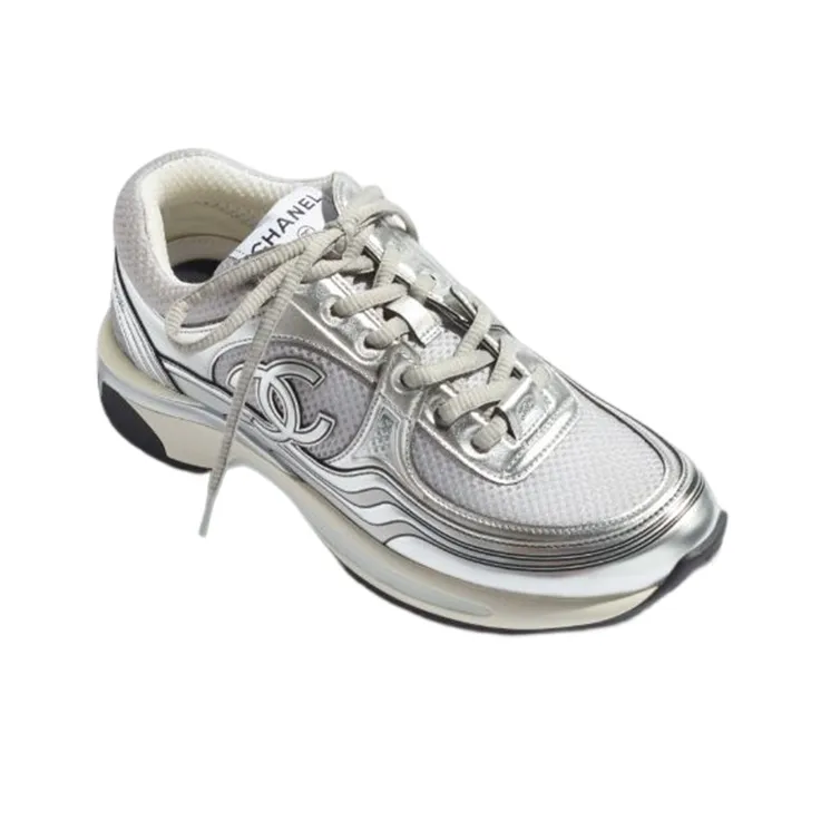 CHANEL Low Top Casual Shoes Women's Silver Gray-3