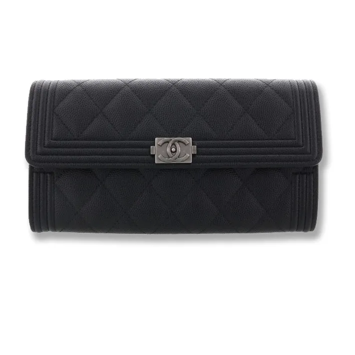 CHANEL Leboy Grain Embossed Caviar Calfskin Wallet Women's Black-0
