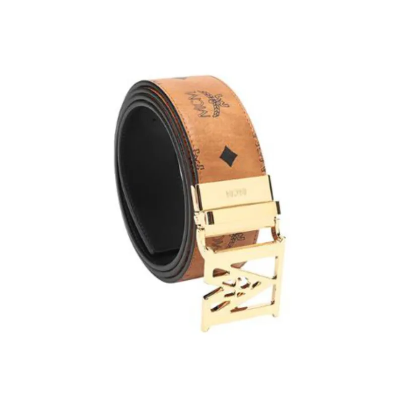 MCM Leather Belts Unisex Cognac Black-2