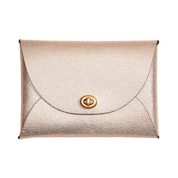 COACH Pouch Leather Document Bag Coin Purse Card Holder Clutch Small Size Women's Rose Gold