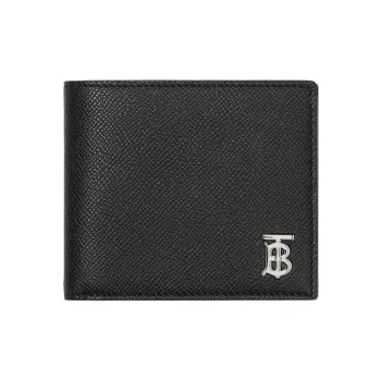 Burberry Grainy Leather Tb Bifold Wallet Black/Silver tone