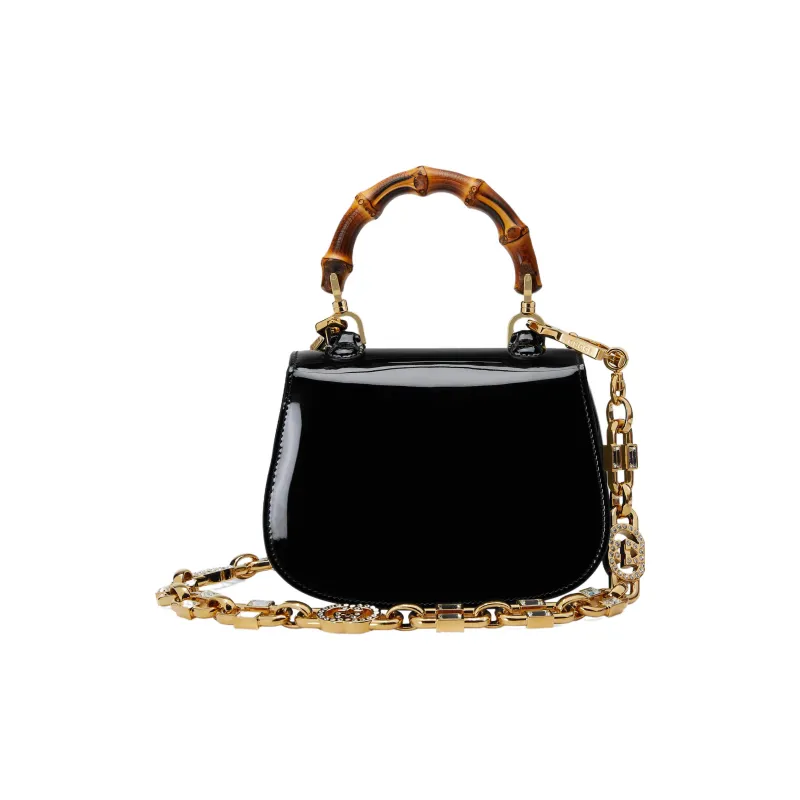GUCCI Bamboo 1947 Patent Leather Shoulder Bag, Crossbody Bag, Handbag Mini Women's Black-2