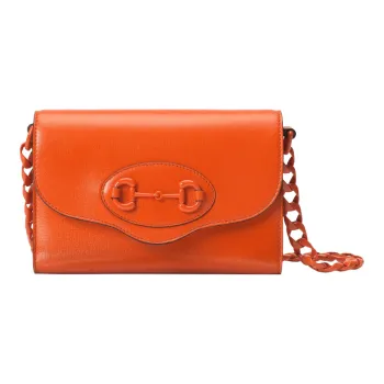 GUCCI Horsebit 1955 Leather Handheld Crossbody Bag Shoulder Bag Women's Orange