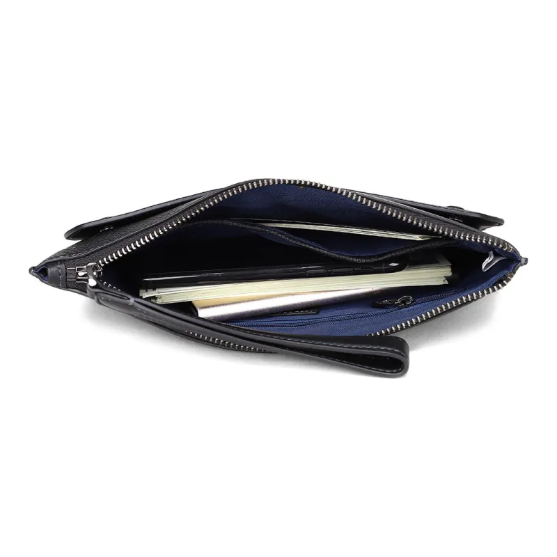 ELLE HOMME Top Grain Cow Leather Leather Wrist Bags Clutches Men's Black-4