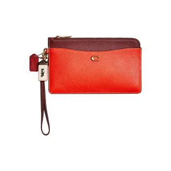 COACH Wristlet Pebbled Leather Wrist Bags Clutches Small Size Women's Red