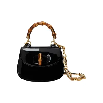 GUCCI Bamboo 1947 Patent Leather Shoulder Bag, Crossbody Bag, Handbag Mini Women's Black