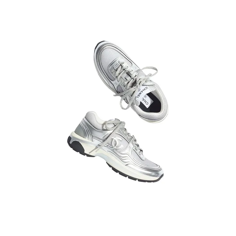 CHANEL Low Top Casual Shoes Women's Silver Gray-4