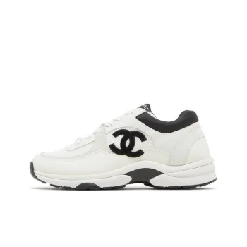 CHANEL Low Top Trainer Suede White Black Women's