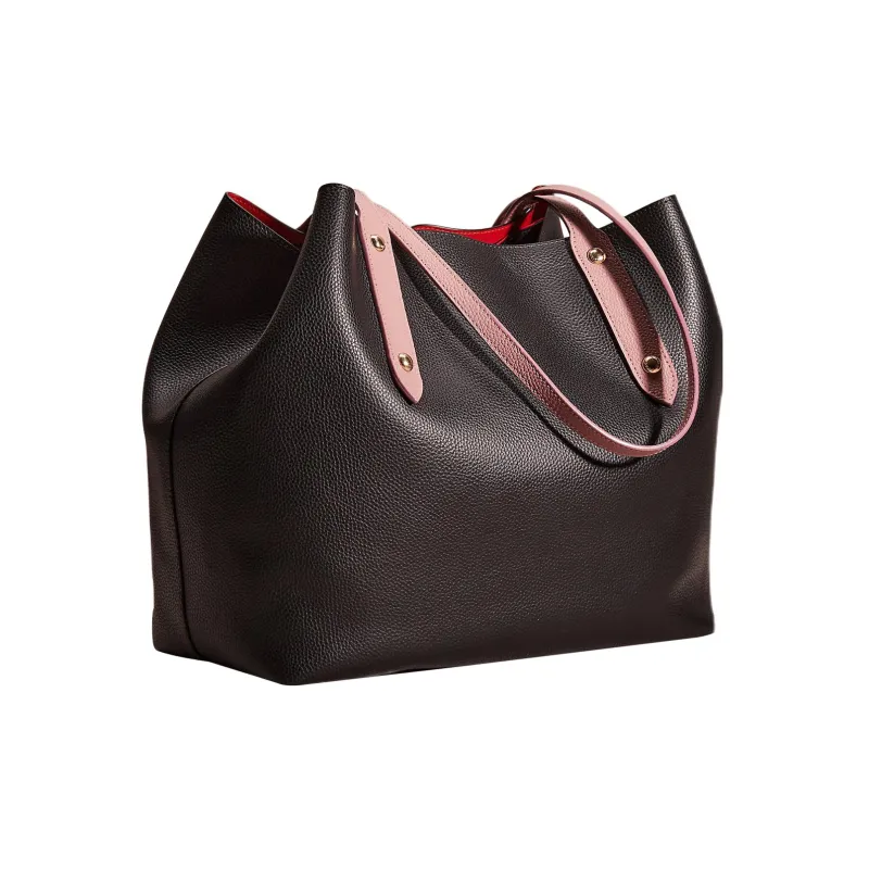 COACH Market Tote Pebbled Leather One Shoulder Handbag Large Size Women's Black & Red-1