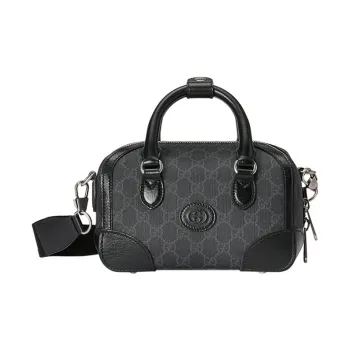 GUCCI Canvas With Leather Handbag Shoulder Bag Crossbody Bag Travel Bag Small Size Men's Black