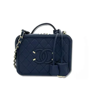 CHANEL Cow Leather Makeup Bag, Handbag, Shoulder Bag, Crossbody Bag Women's Navy Blue