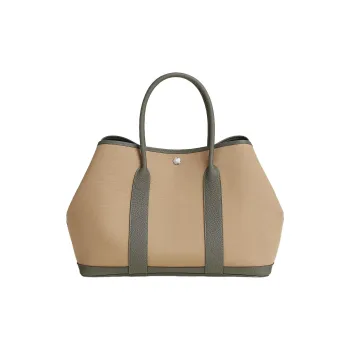 HERMES Garden Party Officier Canvas With Negonda Leather Garden Bag Handbag Regular Women's Cardigan Beige/Cumulus Gray