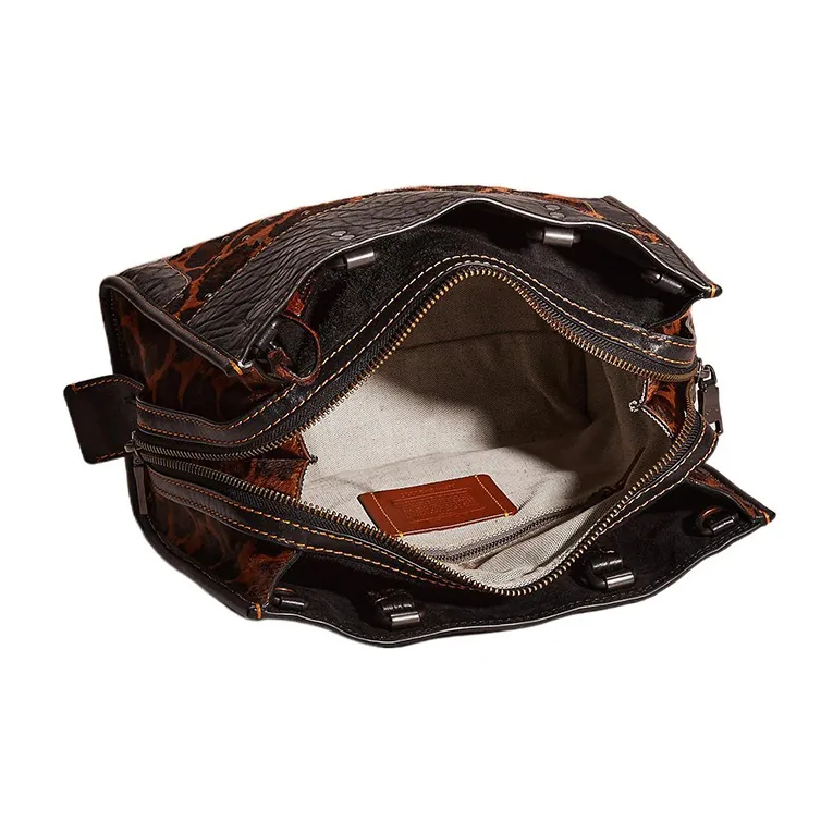 COACH Rogue Printed Full Fur Calfskin Shoulder Bag, Crossbody Bag, Handbag Large Size Women's Black & Brown-2
