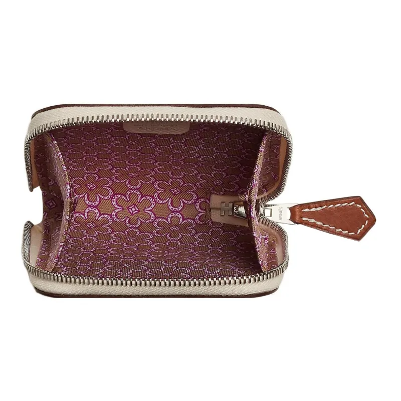 HERMES Silk'In Epsom With Barenia Calfskin Wallets Coin Purses Women's Cream White/Milk Tea Beige/Purple Rose-1