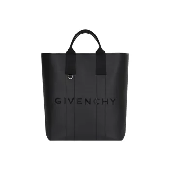 GIVENCHY Coated Canvas Fabric With Cow Leather Patchwork Tote Bag Shopping Bag Handbags Large Size Men's Black
