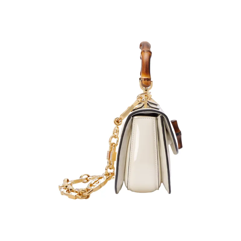 GUCCI Bamboo 1947 Patent Leather Shoulder Bag, Crossbody Bag, Handbag Mini Women's White-3