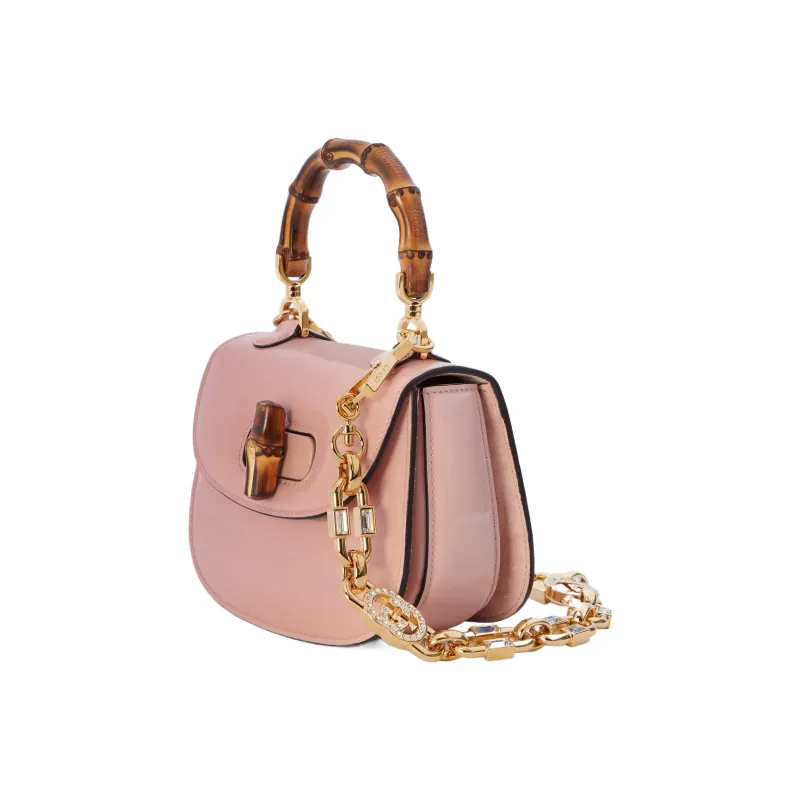 GUCCI Bamboo 1947 Patent Leather Shoulder Bag Crossbody Bag Handbag Mini Women's Light Pink-2