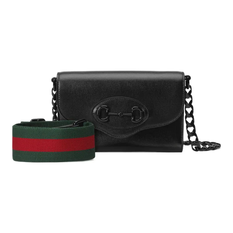 GUCCI Horsebit 1955 Leather Crossbody Bag, Shoulder Bag Women's Black-2