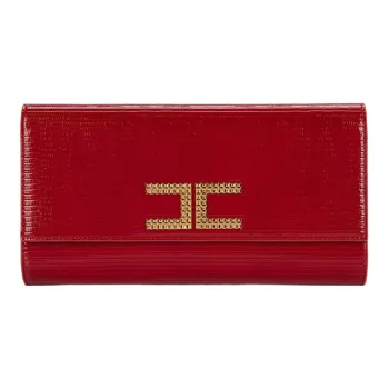 Elisabetta Franchi Leather One Shoulder Crossbody Clutches Women's Red