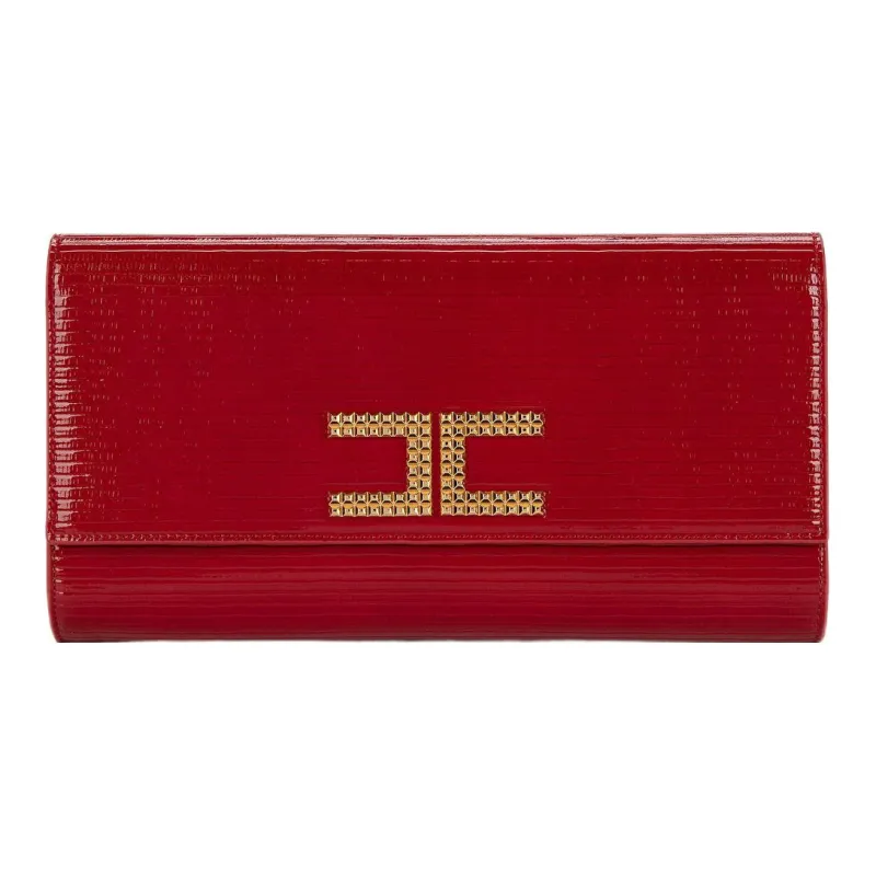 Elisabetta Franchi Leather One Shoulder Crossbody Clutches Women's Red-0