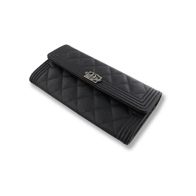 CHANEL Leboy Grain Embossed Caviar Calfskin Wallet Women's Black-3