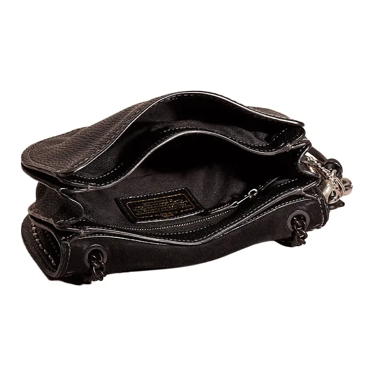 COACH Shadow Pebbled Leather Saddle Bag, Shoulder Bag, Crossbody Bag Trumpets Women's Black-2