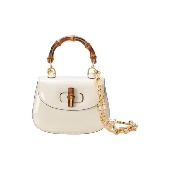 GUCCI Bamboo 1947 Patent Leather Shoulder Bag, Crossbody Bag, Handbag Mini Women's White