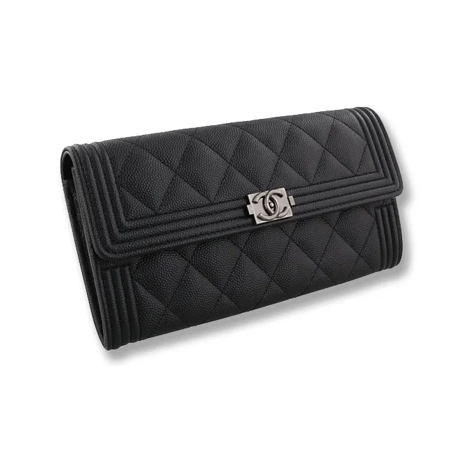 CHANEL Leboy Grain Embossed Caviar Calfskin Wallet Women's Black-1