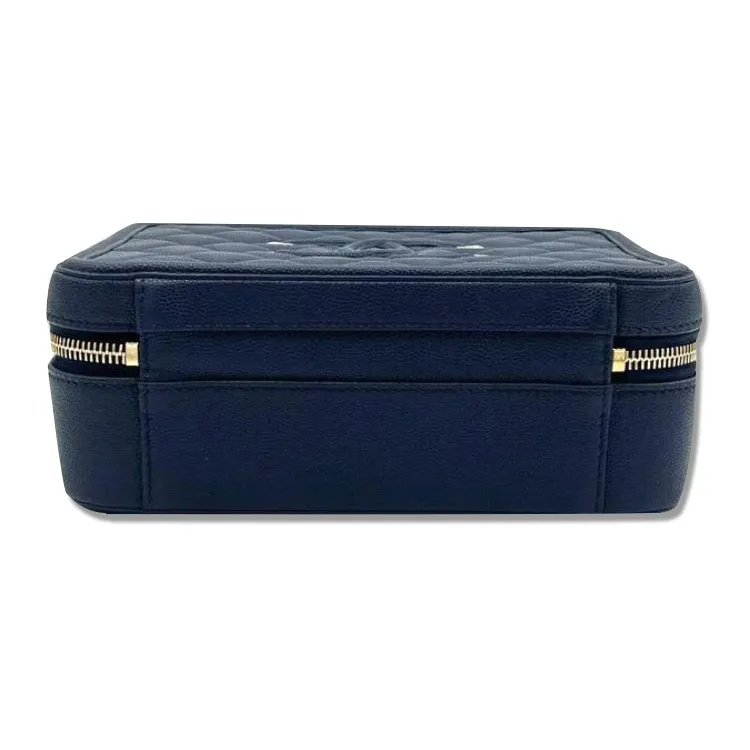 CHANEL Cow Leather Makeup Bag, Handbag, Shoulder Bag, Crossbody Bag Women's Navy Blue-2