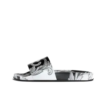 VERSACE Rubber Sole Slide Slippers Men's White Black