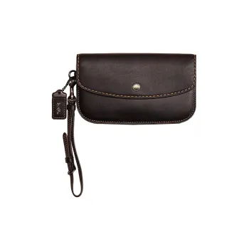 COACH Clutch Glove Tanning Coin Purse Wrist Bag Clutch Small Size Women's Black