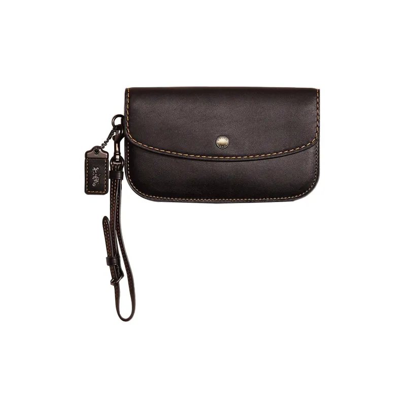 COACH Glove Tanning Coin Purse Wrist Bag Clutch Trumpets Women's Black-0