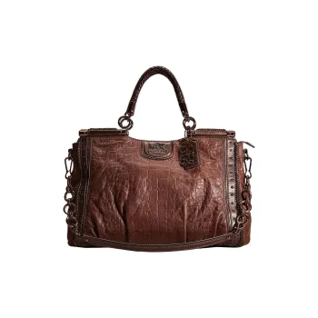 COACH Caroline Dowel Embossed Leather Briefcase Shoulder Bag Crossbody Bag Handbag Large Size Women's Dark Brown