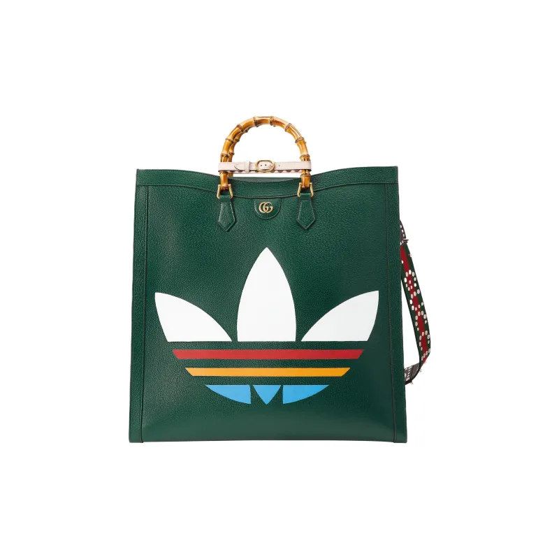 GUCCI Adidas Collaboration Leather Tote Bag Shopping Bag Shoulder Bag Crossbody Bag Handbag Large Size Men's Dark Green-1