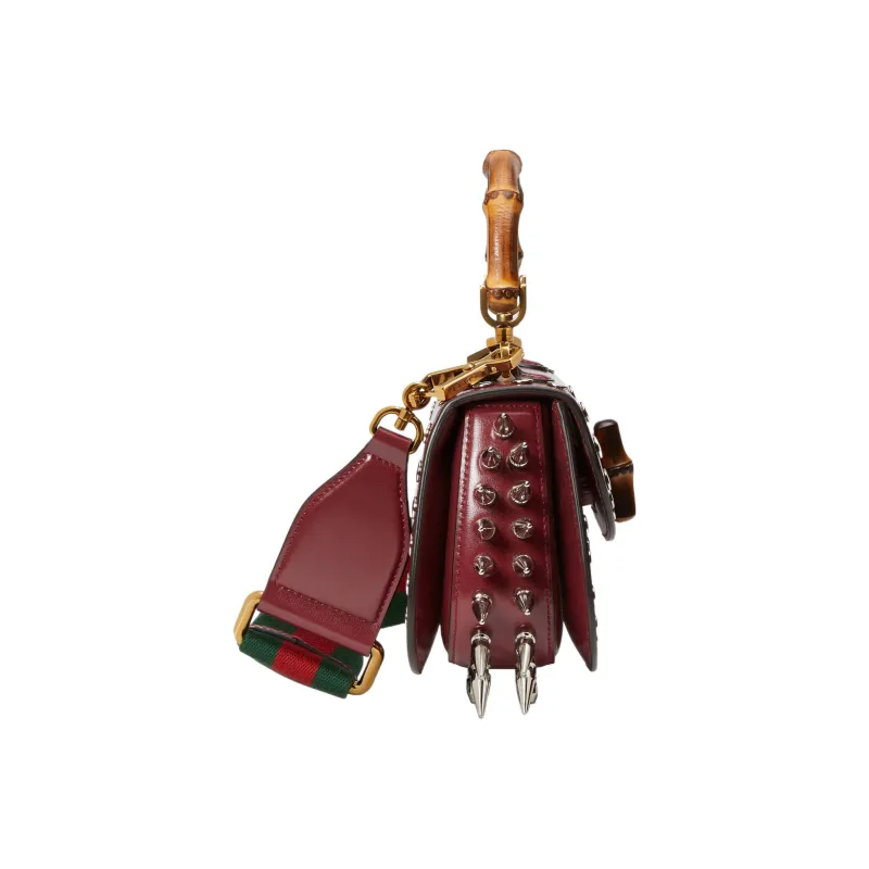 GUCCI Bamboo 1947 Leather Bamboo Bag Handbags Shoulder Bags Mini Women's Burgundy-4