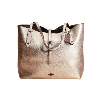 COACH Market Tote Pebbled Leather Tote Bag Shopping Bag Shoulder Bag Handbag Large Size Women's Platinum