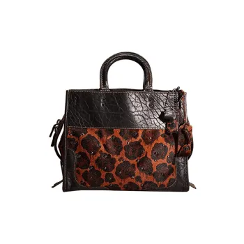 COACH Rogue Printed Full Fur Calfskin Shoulder Bag, Crossbody Bag, Handbag Large Size Women's Black & Brown