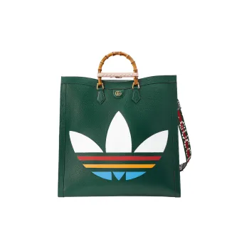 GUCCI Adidas Collaboration Leather Tote Bag Shopping Bag Shoulder Bag Crossbody Bag Handbag Large Size Men's Dark Green