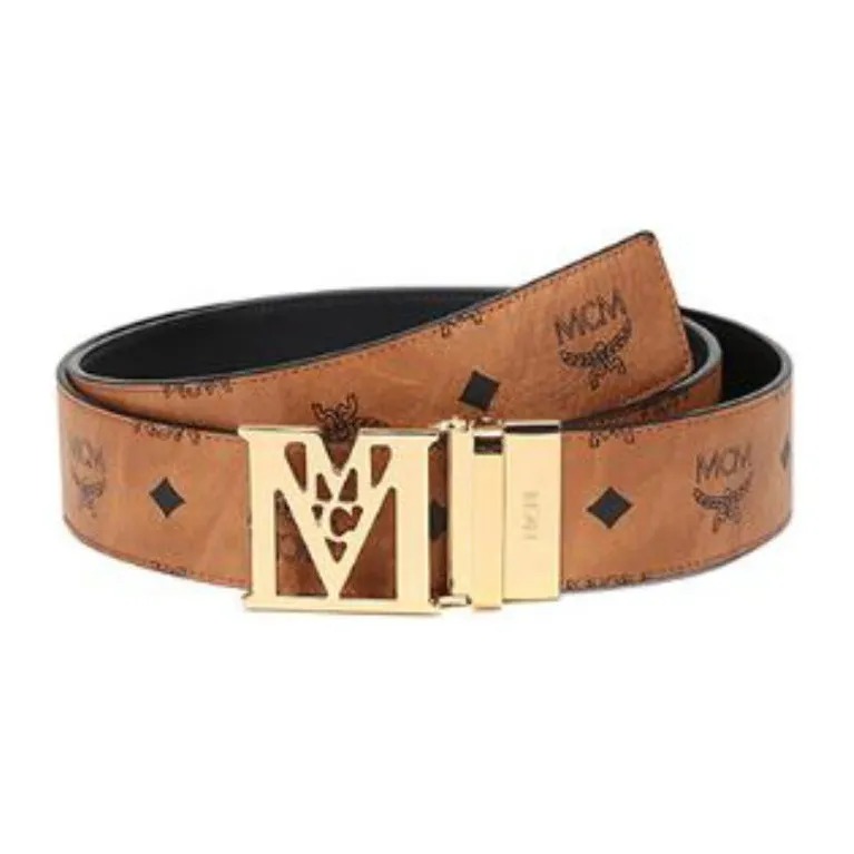 MCM Leather Belts Unisex Cognac Black-0