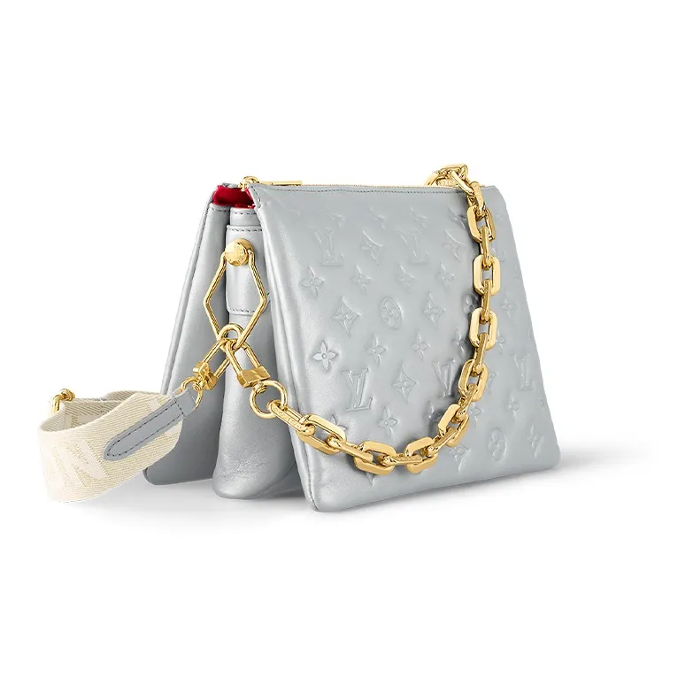 LOUIS VUITTON Coussin Sheepskin Handbag Shoulder Bag Crossbody Bag Small Size Women's Silver-1
