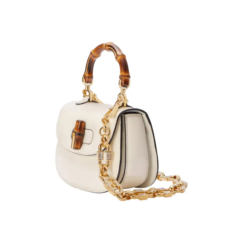 GUCCI Bamboo 1947 Patent Leather Shoulder Bag, Crossbody Bag, Handbag Mini Women's White-2
