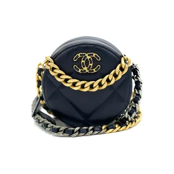CHANEL 19Bag Sheepskin Evening Party Bag Round Bag Handheld Shoulder Bag Crossbody Bag Women's Dark Blue