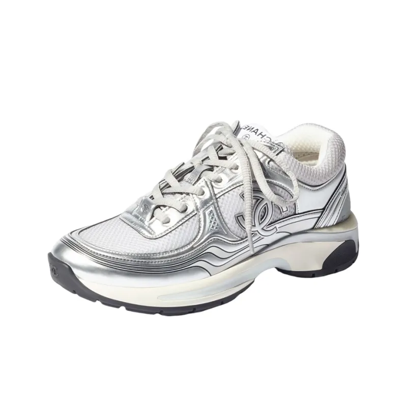 CHANEL Low Top Casual Shoes Women's Silver Gray-2